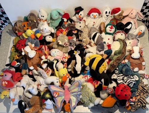 Mega Lot of 103 Ty Beanie Baby Plush Toys Retired Vintage Holiday Bird Cat Bear