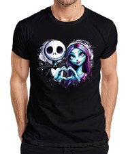 Jack Sally Skeleton Couple Heart Gothic Halloween Romance Vintage Mens T-Shirt