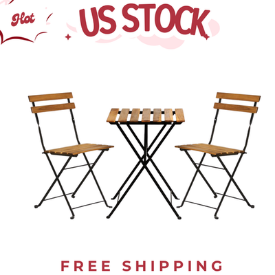 #ad #ad 3 Piece Wood Patio Bistro Set Folding Table amp; Chairs for Balcony Nature $79.19