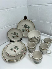 Lot 16 Thomson Pottery Country Birdhouse Birds (Set For 4) Plates Mugs Bowls