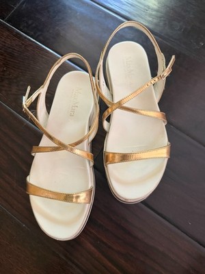 Max Mara Gold Platform Sandals Shoes 36 6