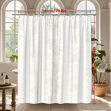 Floral Shower Curtain with Pink Roses on White Fabric