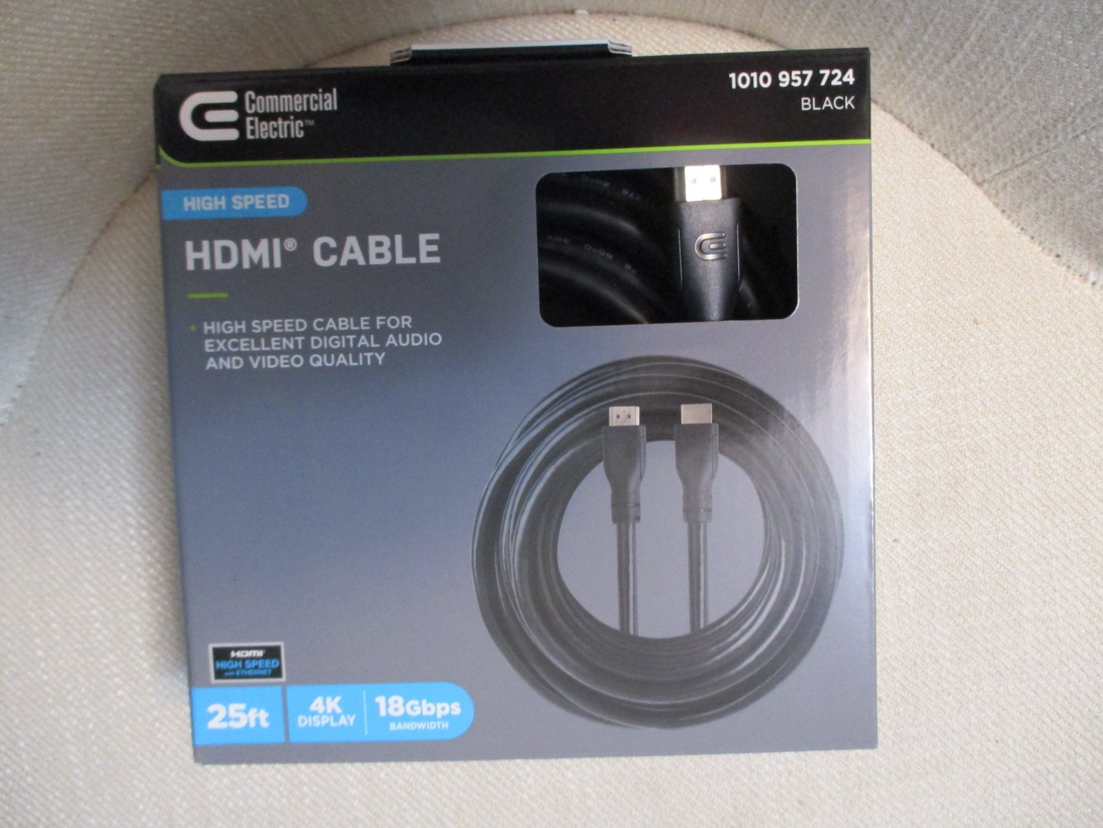 Commercial Electric High Speed 25 ft. HDMI CABLE-Black 4k display 18gbps NEW