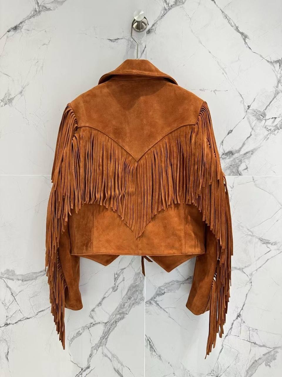 Saint Laurent giacca di pelle da donna marrone taglia L