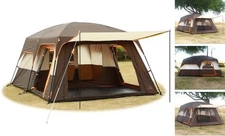  Extra Large Tent 6-10-12-14 Person(A),Family Cabin Tents,2 Rooms,3 Doors Brown