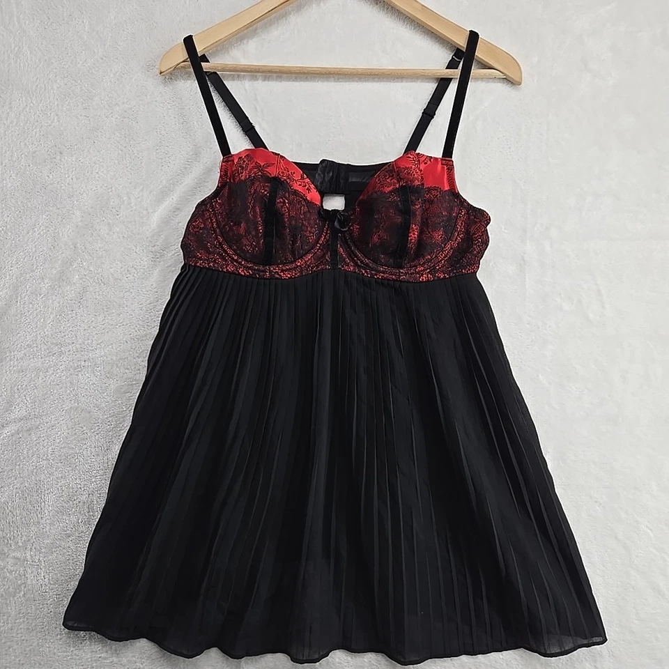 Y2K Babydoll Encaje Bustier L Rojo Negro Camisón Lencería Sexy Cami Gótico Bruja Foto 4 de 4