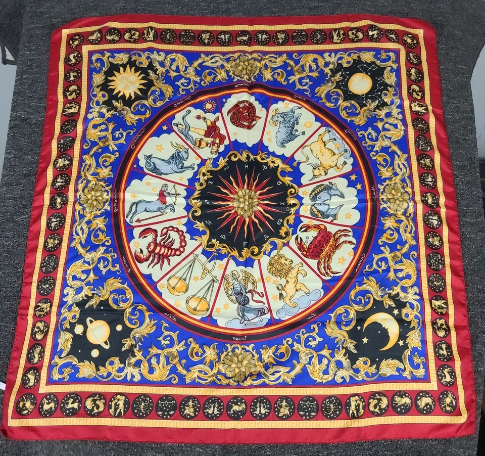 雅芳 Zodiac 围巾 复古 70 年代星星标志 意大利制造占星术 34.5x34.5 — 第 4/4 张图片