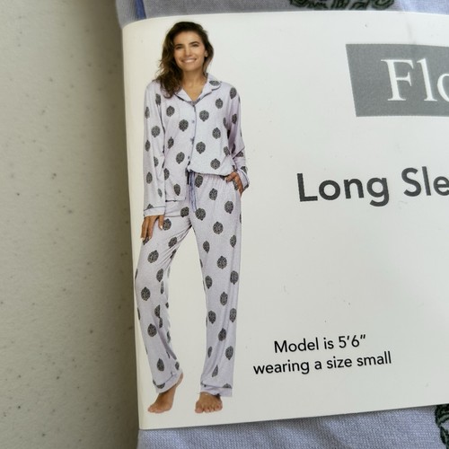 Flora Nikrooz Women's Long Sleeve & Pants PJ Set, Size Large Blue Floral NEW - Picture 4 of 6