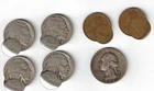 4 United States Buffalo Nickels 1920s, 2 Pennies 1914 1919 & 1 Quarter 1948