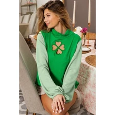 BiBi Ft Color Block Clover Cut Out Puff Sleeves Top