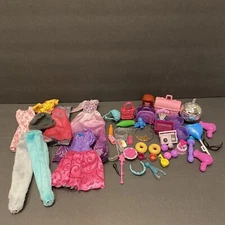 47 Pcs Barbie Accessories Lot Clothes - Food - Hair - Doctor & Purses