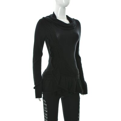 Khujo Women's Cowl Neck SINK Top Asymmetric Ruffle Wrap Knit Long Sleeve Size M