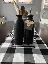 MARKET FINDS 10” CERAMIC OIL & VINEGAR DISPENSER SET W/METAL HOLDER *NICE*