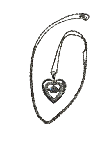 925 Silber filigrane Herz Halskette mit innen schwebendem Stein Kette 18 Zoll lang - Bild 9 von 17
