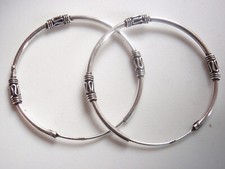 Bali Hoop Earrings 925 Sterling Silver with 9 Decorative Accents 33 mm diameter