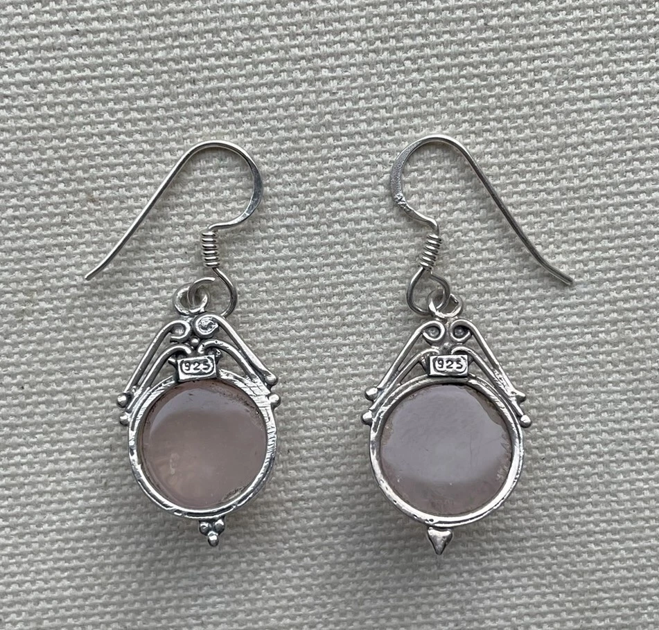 Pendientes colgantes de cuarzo rosa caviar bohemio artesanales vintage de ley de 1,5" Foto 2 de 4