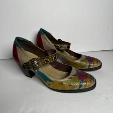 Socofy womens shoe size EU 42 Boho Artsy Floral Unique Mary Jane *flaw (peeling)