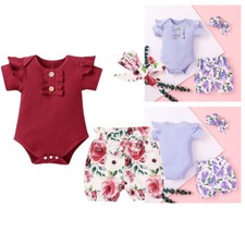 Newborn Baby Girls Floral Romper Jumpsuit Headband Clothes Bodysuit Outfits Set