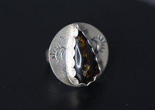 Amber Brown Cabochon Gemstone 925 Sterling Silver Band Handmade Ring Sz 7.5