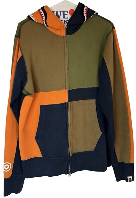 A Bathing Ape BAPE City Orange/Blue/Green Graphic Shark Full Zip Hoodie Mens Med