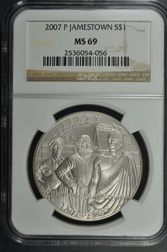 2007 P Jamestown $1 Silver 400th Anniversary coin-NGC MS 69