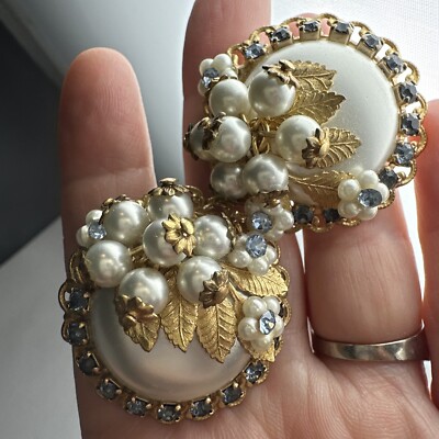 Clip On Mid Century Earrings Faux Pearl