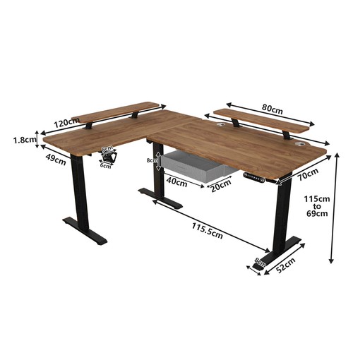 160cm L-Höhenverstellbarer Elektrischer Schreibtisch mit Laminatschublade Büro - Bild 75 von 80