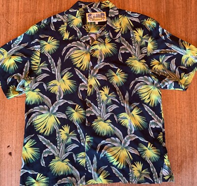 Vintage Old Maui Hawaiian Aloha shirt Rare Florescent Yellow on Black rayon Lrge