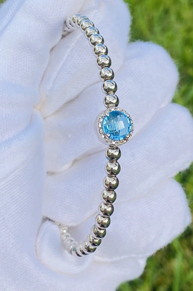 Brazalete Brazalete Cierre Magnético Diamantes Topacio Azul Acero Plata Esterlina Con Cuentas Foto 3 de 4
