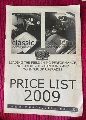 MGOC ACCESSORIES PRICE LIST 2009. MG PERFORMANCE, 12 PAGES