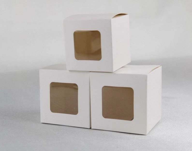 100x Clear Window White Paper Packing Box Cupcake Macaroon Candle Gift Favor Box - Image 3 of 4