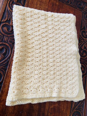Vintage Yellow Baby Soft  Afghan 46  X 34  Toddler Blanket Crochet Knit Acrylic