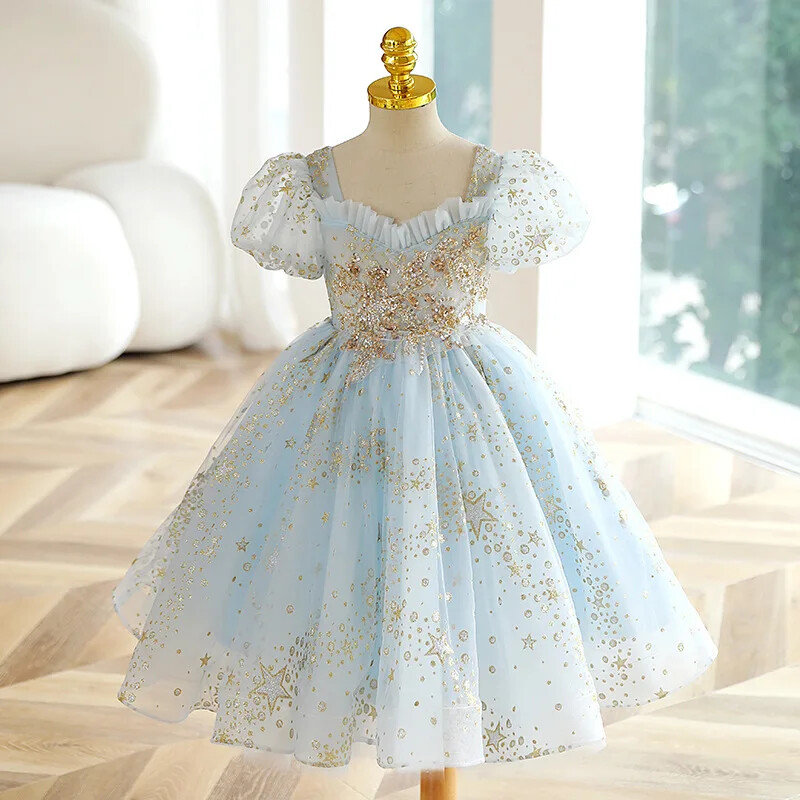Girls Sequined Dress Girl Lace Ball Gowns Birthday Party Pageant Formal