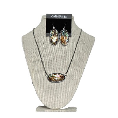 Catherines Necklace Earring Set Silver Tone Crystal Gem Rock Nwt