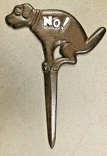 No Pooping Dog Potty Dumping Yard Lawn Sign Cast Iron Garden Stake WHITE LETTERS