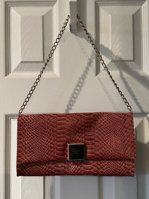 Guess Clutch Handbag Red Snakeskin Purse Bag NWOT