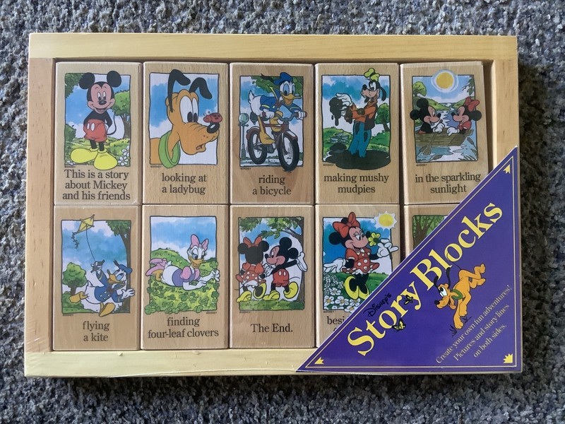 Disney Wooden Story Blocks Set - Mickey, Minnie, Donald, Goofy New in Package-S
