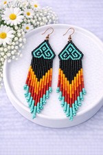Tribal Earrings Native Large Boho American Seed Beads Handmade Earring