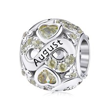 August Birthstone 925 Sterling Silver Infinity Love Heart Charm Bead for Bracele