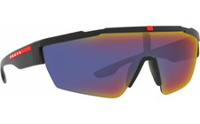 Prada PS03XS DG008F Linea Rossa Sunglasses Black Rubber Dark Grey Mirror Blue/Re