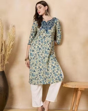 Indian Women Floral Printed Rayon Sraight Kurta Kurti Top Tunic Pakistani dress