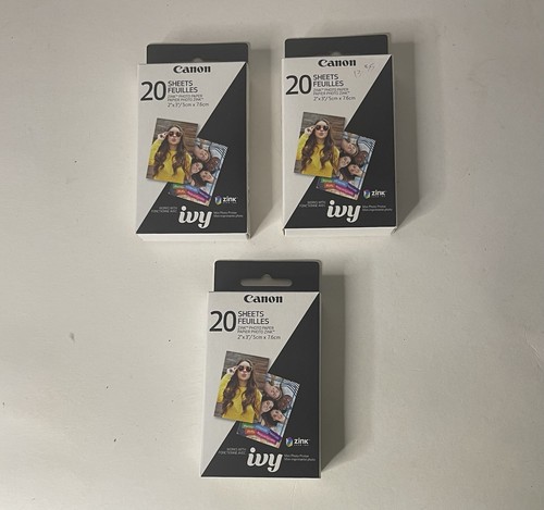 Menge 3 Canon Efeu 20 Blatt Zink selbstklebend hinterlegt Fotopapier 2” x 3” versiegelt Neu aus altem Lagerbestand