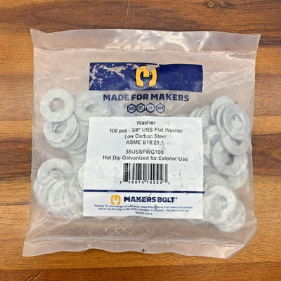 3/8'' USS Thick Flat Washers (100 Pack) 3/8'' x 1'' Hot Dip Galvanized Steel New