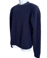 VTG Polo Ralph Lauren Mens 100 Cashmere Sweater L Navy Blue Cable Knit Crewneck