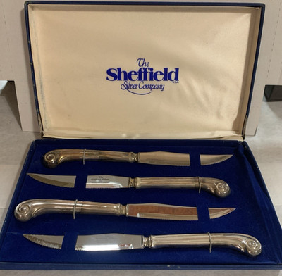 The Sheffield Silver Company Stainless Steel Steak Knives 4 Silver Plate Italy