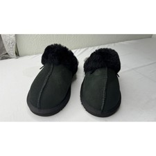 Fireside by Dearfoams Sydney Suede Sheepskin Scuff Slippers Green Womens 7