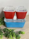 Vintage Pyrex Refrigerator Dishes ~ Set of 3 Red 501-B And Blue 502-B with Lids