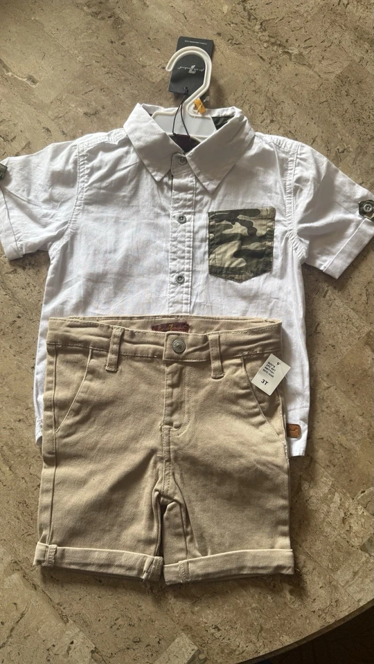 7 for All Mankind NWT Boys 2-Pc Short Set Spring Trendy Toddler Boy 3T - Image 3 of 4
