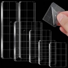 6Pcs Acrylic Blocks for Stamping Set Clear Stamping Blocks Tools with Grid Li...