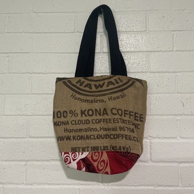 Kona Hawaii Coffee Authentic Burlap Sack Wrapped Fabric Reversible Tote Bag